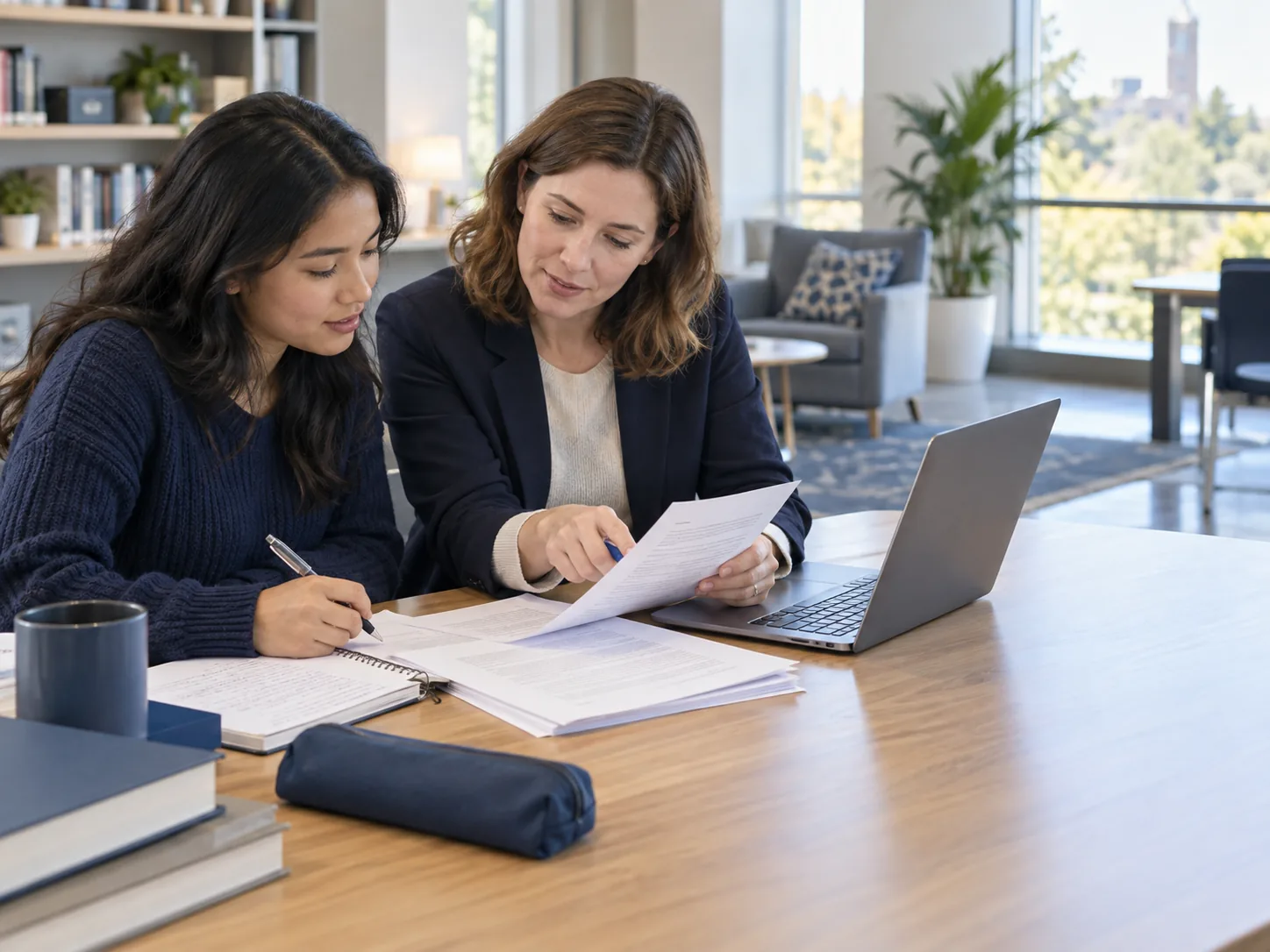 Human editor reviewing and annotating student research paper
